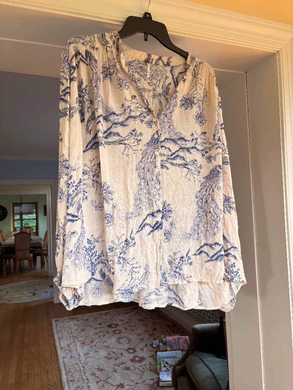 Free People One Starlight Toile Oversized Buttondown Blouse Top Shirt XS